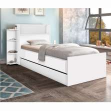 Cama com Auxiliar Solteiro Gavetas e Baú Branco e Colchão