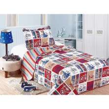 Colcha Evoluition Patchwork Infantil Solteiro King 240x180 Bikes Camesa
