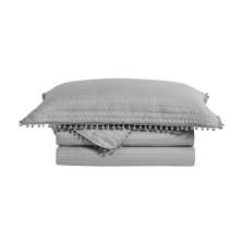 Colcha Queen Pompom com 2 Fronhas Cinza
