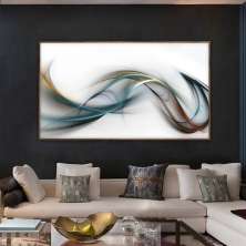 Quadro Decorativo Abstrato com Moldura Caixa, na posição Horizontal, ideal para ambiente de Sala, Quarto e Hall (Moldura Freijo, 100x50 cm)