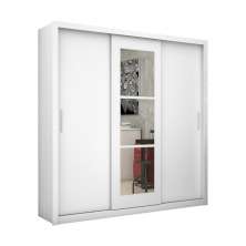 Guarda Roupa Clarice 3 Portas de Correr com Espelho Central 4 Gavetas Carioca Branco