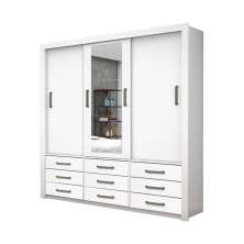 Guarda Roupa Roupeiro Anjos 3 Portas de Correr com Espelho Central 9 Gavetas Carioca Branco