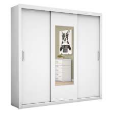 Guarda Roupa Roupeiro Bahia 3 Portas de Correr com Espelho Central 4 Gavetas Carioca Branco