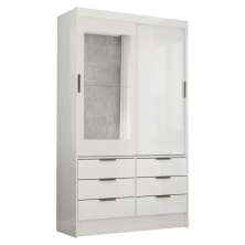 Guarda Roupa Roupeiro Sevilha 2 Portas de Correr 1 Espelho 6 Gavetas Carioca Branco