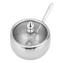 Açucareiro de Mesa em Inox com Tampa de Vidro e Colher 