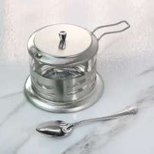 Açucareiro de vidro inox tampa colher cozinha gourmet café chá com tampa e colher 