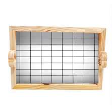 Bandeja Madeira Pinus Retangular Alça Coração 28x20cm Quadradinhos