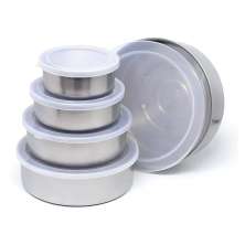 Conjunto De Potes Bowls Em Inox 5 Peças com Tampas Flexiveis 