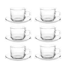 Conjunto Xícaras Vidro c/ 6 Xícaras e 6 Pires Café/Chá 210mL 