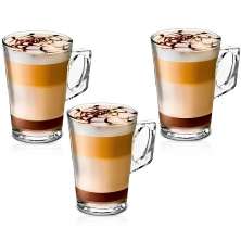 Conjunto com 3 Canecas Vidro 260mL Cappuccino Expresso Café Chá 