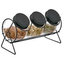 Conjunto com 3 Potinhos Para Temperos, Doces, Condimentos + Suporte 