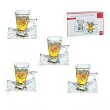 Conjunto de Xicaras em Vidro 85ml com 04 Xicaras e 04 Pires 
