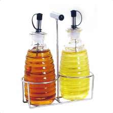 Galheteiro de Vidro para Mesa Azeite e Vinagre 300ml com Suporte Inox 