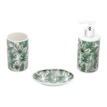 Kit Lavabo Banheiro Ceramica Folhas com 3 Peças 