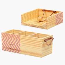 Kit com Porta Talher e Porta Guardanapos em Madeira Pinus 