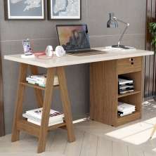 Mesa De Computador Pote Off White e Canela