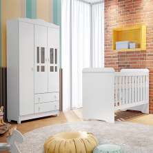 Quarto de Bebê Ariel Berço 3 em 1 Gabrielle Guarda Roupa Infantil Branco Carolina Baby