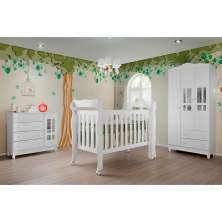 Quarto de Bebê Ariel Completo Berço 3 em 1 Lila Guarda Roupa 3 Portas Cômoda Infantil Branco Carolina Baby