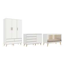 Quarto de Bebê Berço 3 em 1 Cômoda Infantil 4 Gavetas com Porta Guarda Roupa Branco Carolina Baby