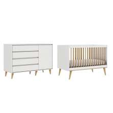 Quarto de Bebê Berço 3 em 1 Lígia Cômoda Infantil 4 Gavetas com Porta Gran Lorena Branco Carolina Baby