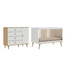 Quarto de Bebê Berço 3 em 1 Retrô Ligia Cômoda com Fraldário Ligia Off White Carolina Baby