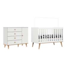 Quarto de Bebê Berço 3 em 1 Retrô Ludmila Cômoda com Fraldário Ligia Branco Carolina Baby
