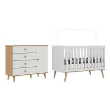 Quarto de Bebê Berço 3 em 1 Retrô Ludmila Cômoda com Fraldário Ligia Off White Carolina Baby