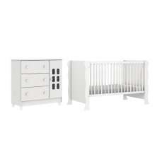 Quarto de Bebê Berço Mini Cama Raissa Cômoda Infantil 3 Gavetas com Fraldário Bianca Branco Carolina Baby
