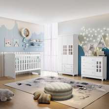 Quarto de Bebê Completo Ariane Berço 3 em 1 Gabrielle Guarda Roupa 3 Portas Cômoda Infantil com Porta 3 Gavetas Branco Carolina Baby