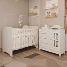 Quarto de Bebê Gabrielle Berço 3 em 1 Cômoda Infantil com Porta Branco Carolina Baby