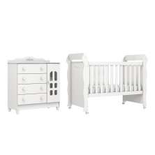 Quarto de Bebê Lisa Provençal Berço Mini Cama Lisa Cômoda Infantil com Porta Branco Carolina Baby