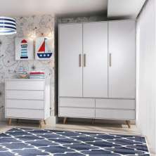Quarto de Bebê Lorena Guarda Roupa 3 Porta com Gavetas Cômoda Infantil 4 Gavetas Branco Fosco Carolina Baby