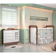 Quarto de Bebê Provençal Lisa Berço Mini Cama Cômoda Infantil com Porta Branco Amadeirado Carolina Baby