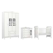 Quarto de Bebê Provençal Lisa Berço Mini Cama Guarda Roupa Cômoda Infantil Branco Carolina Baby
