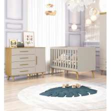 Quarto de Bebê Retrô Berço 3 em 1 Cômoda com Fraldário Ludmila Off White Carolina Baby