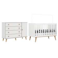Quarto de Bebê Retrô Berço 3 em 1 Ludmila Cômoda 4 Gavetas com Porta Cris Carolina Baby