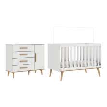 Quarto de Bebê Retrô Ludmila Berço 3 em 1 Cômoda Infantil Branco Bétula Carolina Baby