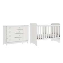 Quarto de Bebê Taís Berço 3 em 1 Gabrielle Cômoda Infantil 4 Gavetas com Porta Branco Carolina Baby