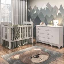 Quarto de Bebê Taís Berço 3 em 1 Lila Cômoda Infantil 4 Gavetas com Porta Branco Carolina Baby