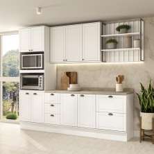 Armário de Cozinha Completa c Balcão Milla Glimmer Carraro Branco