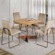 Conjunto Sala de Jantar 4 Cadeiras Belluno Carraro Nogal e Rosê