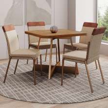 Conjunto Sala de Jantar 4 Cadeiras Seul Carraro Nogal