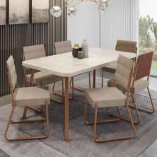 Conjunto Sala de Jantar 6 Cadeiras Almería Carraro Petra Areia Rosê