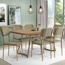 Conjunto Sala de Jantar 6 Cadeiras Cannes Carraro Carvalho Dourado