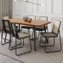 Conjunto Sala de Jantar 6 Cadeiras Catânia Carraro Nogal e Preto