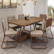 Conjunto Sala de Jantar 6 Cadeiras Charlotte Carraro Nogal com Rose