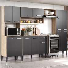 Cozinha Completa Arizona Plus com Armário e Balcão Carraro - Carvalho/Preto