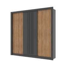 Guarda Roupa Casal 3 Portas Doha Carraro Ripado Preto Touch com Freijó