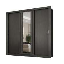 Guarda Roupa Casal 3 Portas Doha Lux Carraro Ripado Preto Touch
