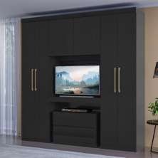 Guarda Roupa Solteiro 6 Portas 2 Gavetas Porto Carraro Preto